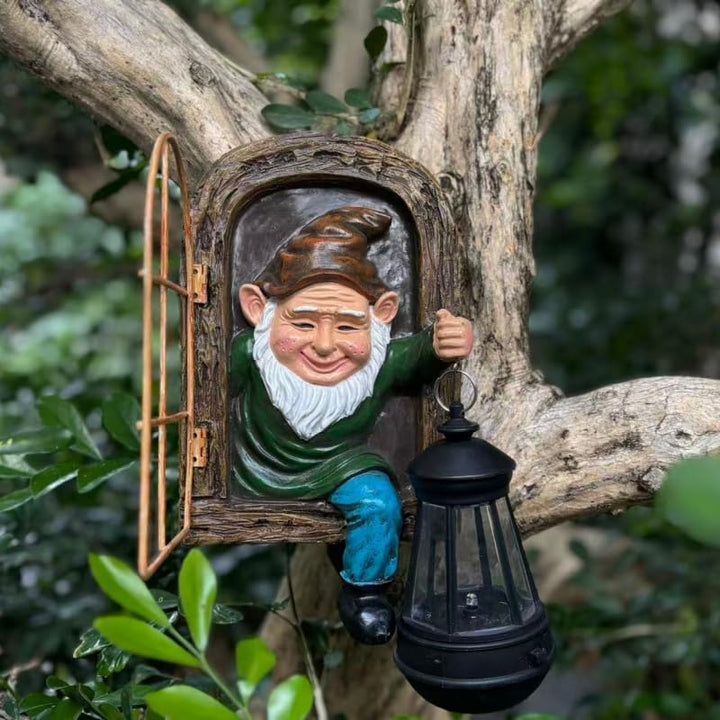 Gnomo Colgante Con Farol Solar Para Árboles, 25 cm