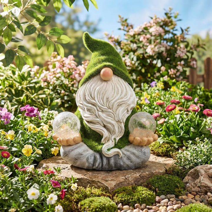 Gnomo Zen Meditando Con Esferas Solares, 15 cm