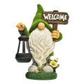 Gnomo de jardin con farol solar y cartel Welcome